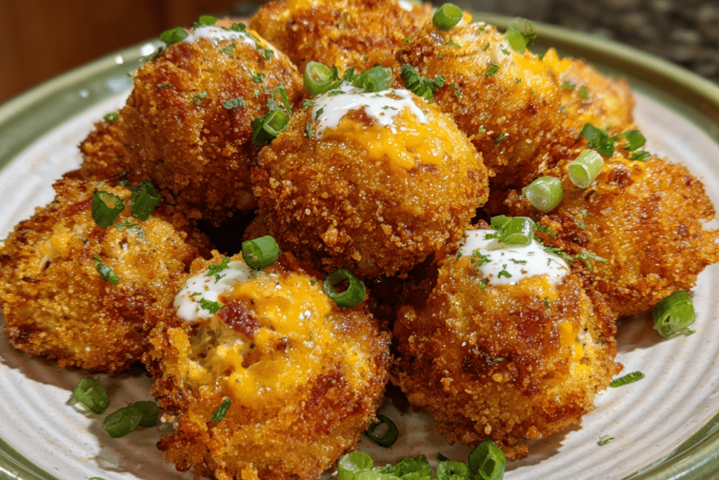 Crispy, golden Copycat Texas Roadhouse Rattlesnake Bites filled with melted cheese and jalapeños, served with creamy dipping sauce on a rustic plate.